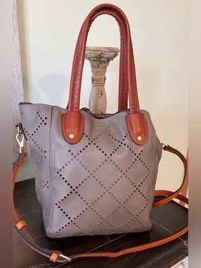 Louenhide Baby Bermuda Handbag laser-cut in Taupe
